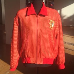 Red and gold sheer bomber